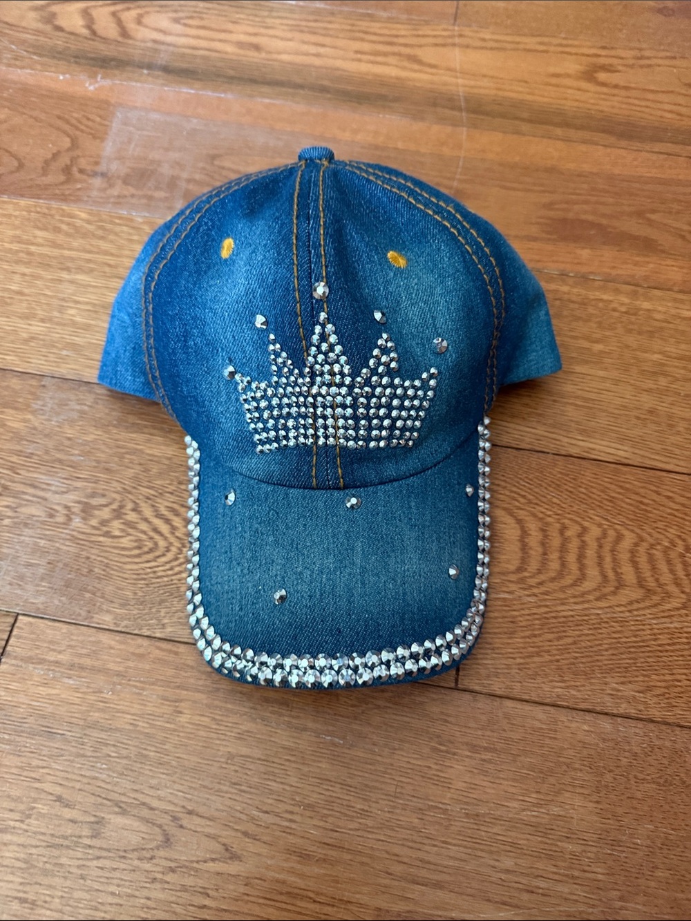 Denim womens Rhinestone Crown Baseball Cap - Blue